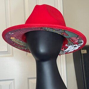 Southwest Christmas Custom Painted Women's Red Fedora